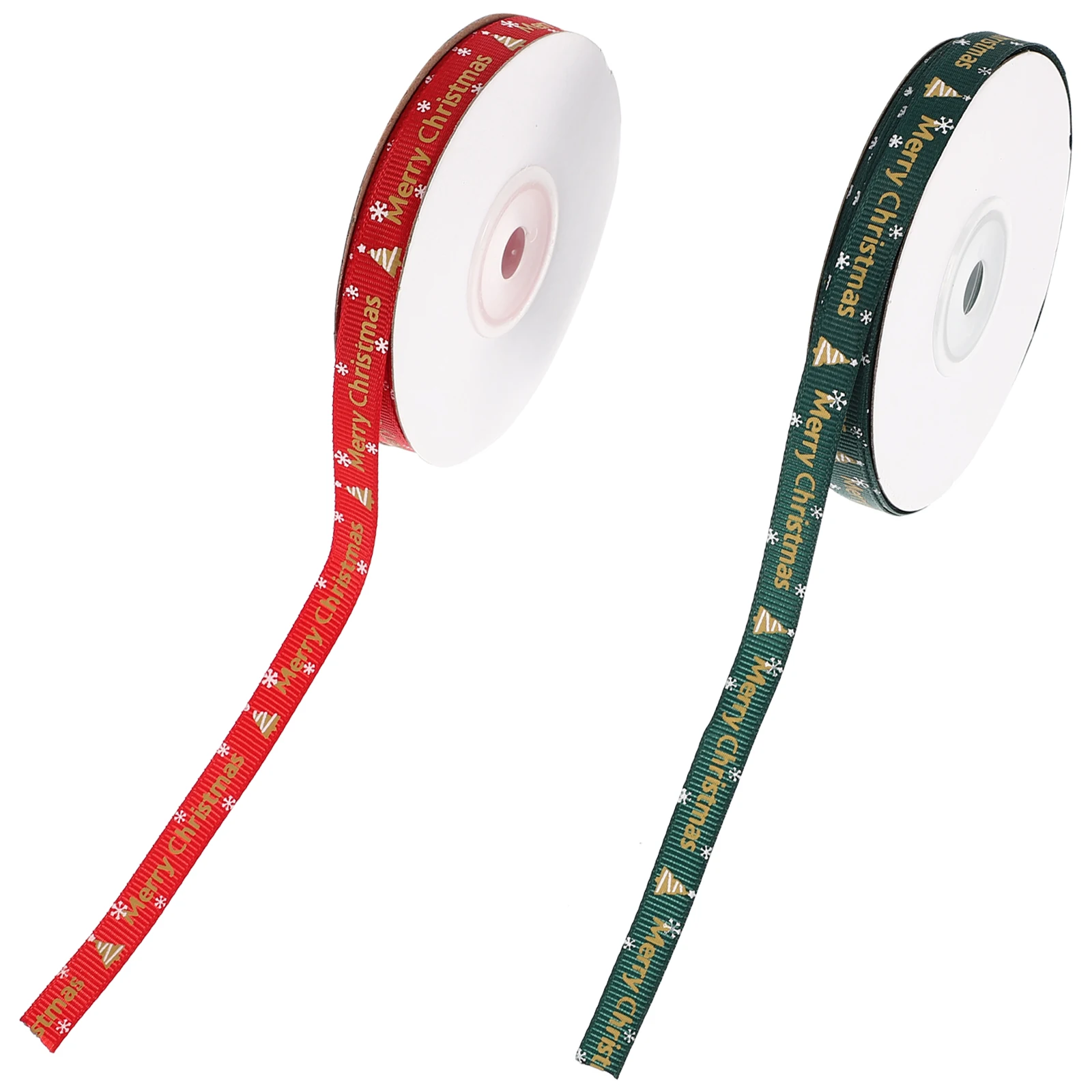 

2 Rolls Christmas Decoration Tree Ribbon Holiday Wired Gift Party Ribbons for Wrapping Decorative