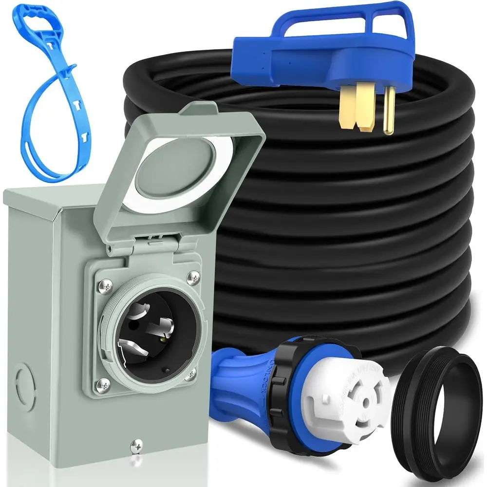 

Generator Cord 50 Amp 25T & Power Inlet Box, NEMA 14-50P/SS2-50R Lock Extension Cord with NEMA SS2-50P Generator Inlet, ETL List