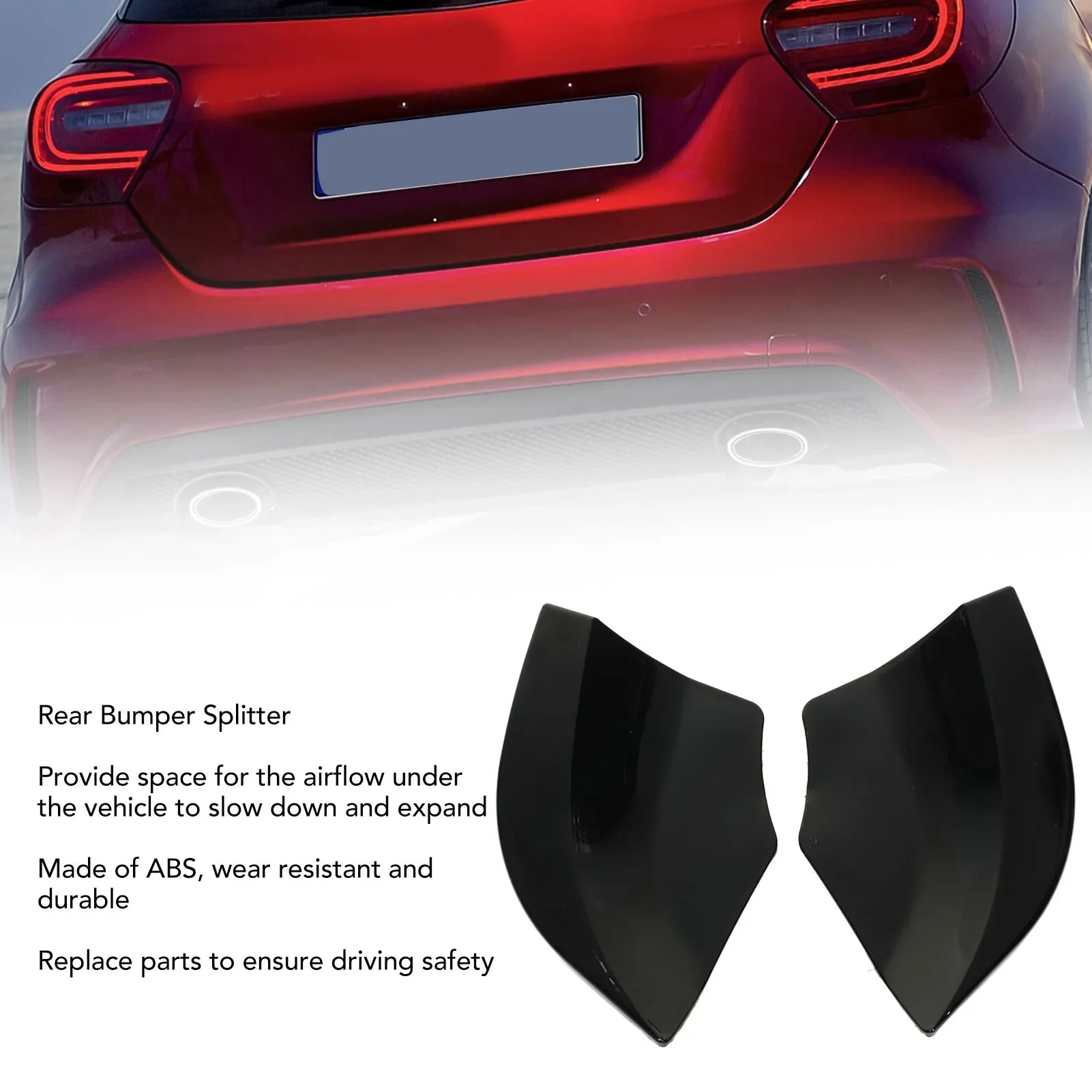 1 Pair Car Rear Bumper Splitter ABS Automobile Rear Bumper Diffuser Fit for Mercedes-Benz A Class W176 AMG-Line A45 2012-2018