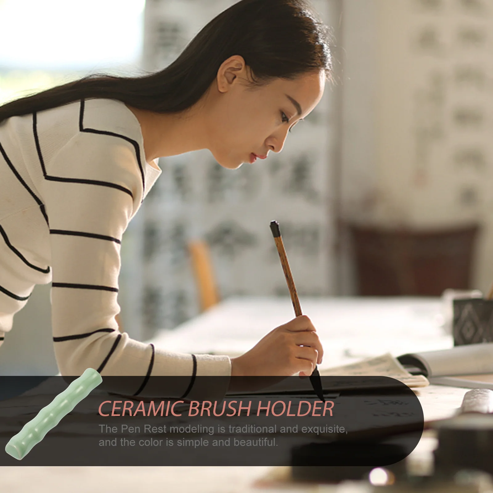 

Ceramic Bamboo Joint Pen Rest Chinese Calligraphy Brush Holder Simple Color Elegant Modeling Slip-Resistant Desk Organizer