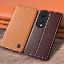 Flip Case For HONOR 90 Honor90 Lite Pro 5G Genuine Leather Magnetic Cover Luxury Cowhide Napa Texture Card Pocket Wallet Cases