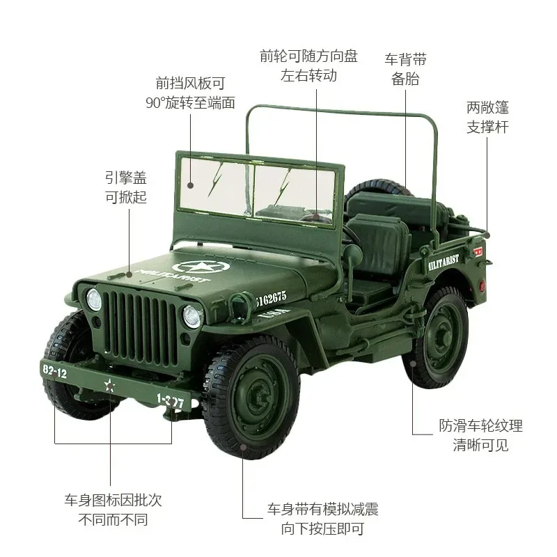 1:18 Willys GP Tactical Military Jeep SUV Alloy Metal Diecast Model Car Home Decoration & Computer Desktop Ornaments Holiday Toy