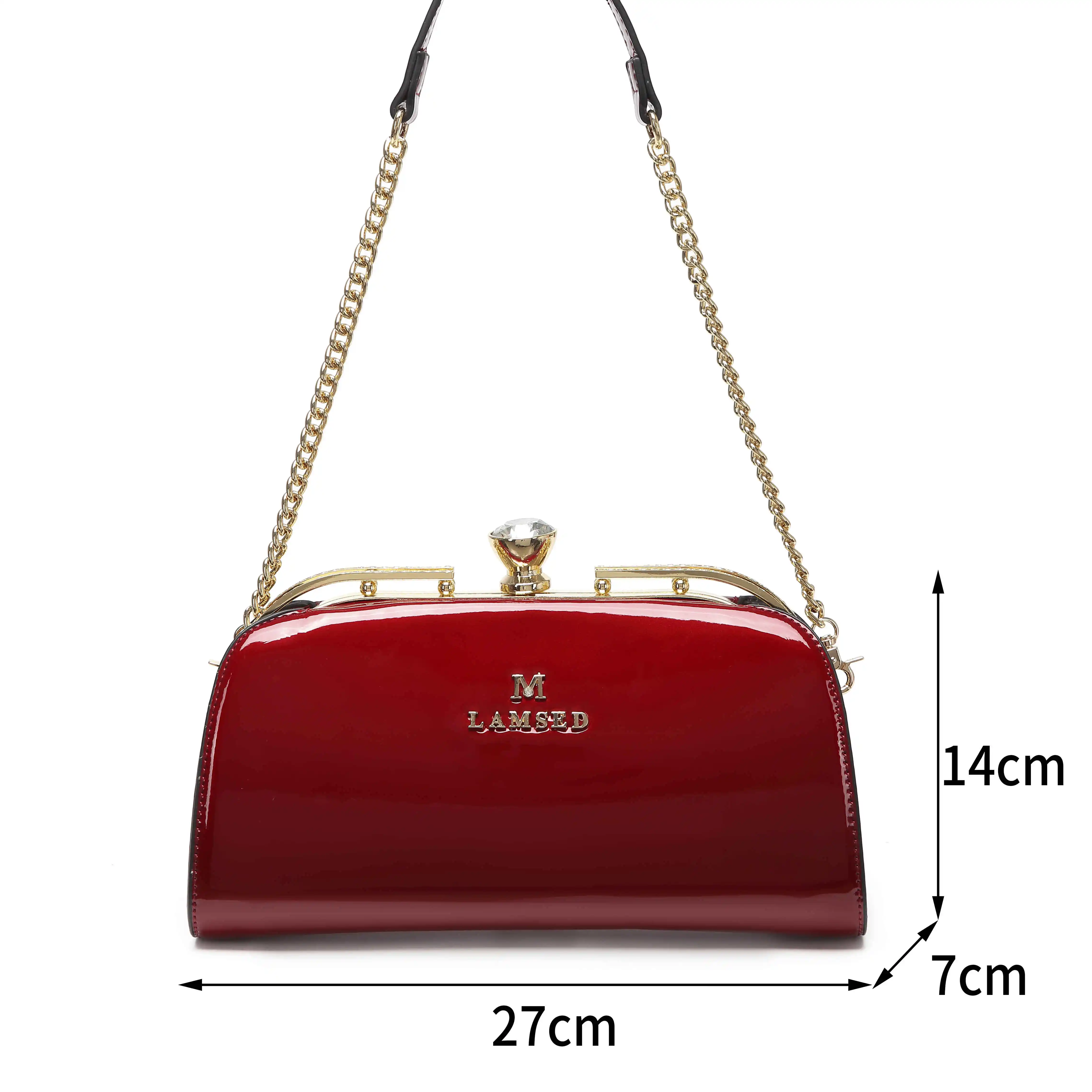 Minimalist design with diamond clip on shoulder bag, PU leather fashionable handbag, solid color metal chain underarm bag