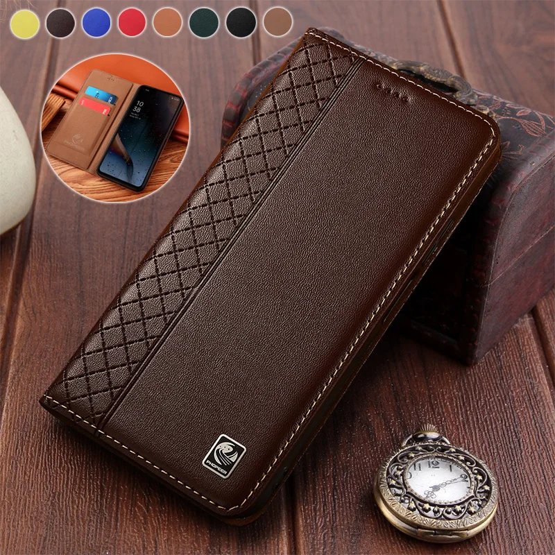

Napa Inner Grid Genuine Leather Flip Case For OPPO Reno 11 11F 12 12F 13 13F 14 14F 15 4G 5G Cover Card Cases Scratch Proof