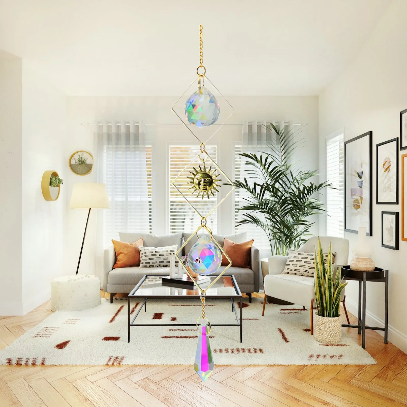 Catcher Pendant Hanging Ornament Ball Wind Chime With Faceted Crystals suitable for curtains