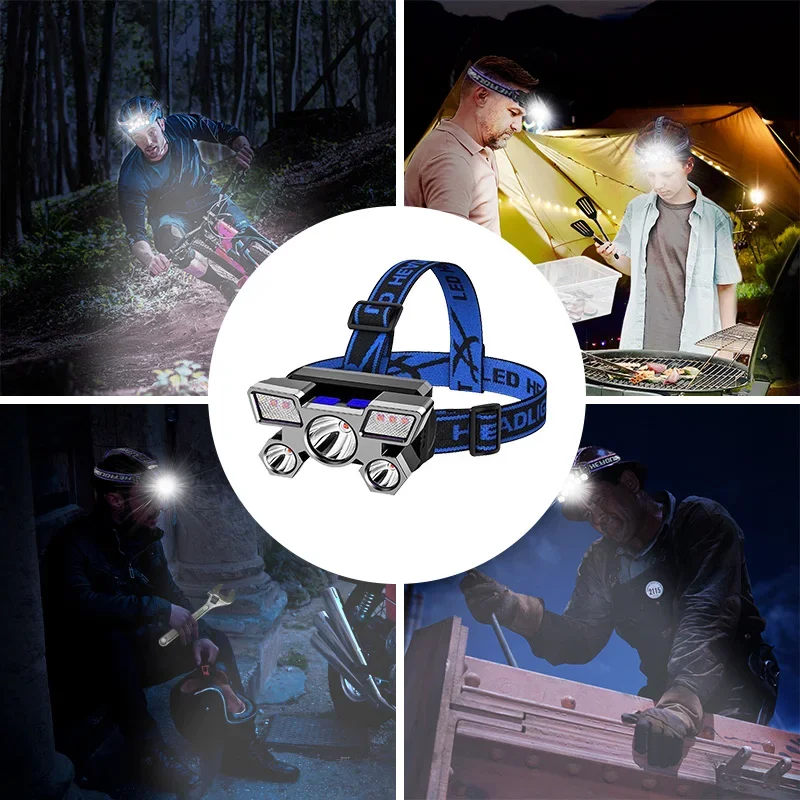 USB Rechargeable Headlamp Portable 5LED Headlight Built In Battery Torch Portable Waterproof Fishing Camping Head Light