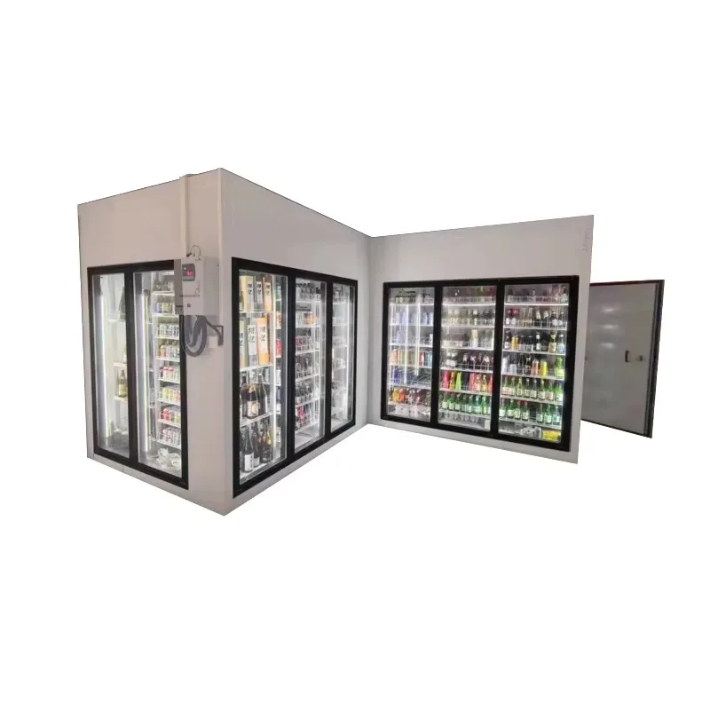 Stainless Steel PU Panel Walk in Cooler Glass Door Hinged Door Commercial Display Shelf