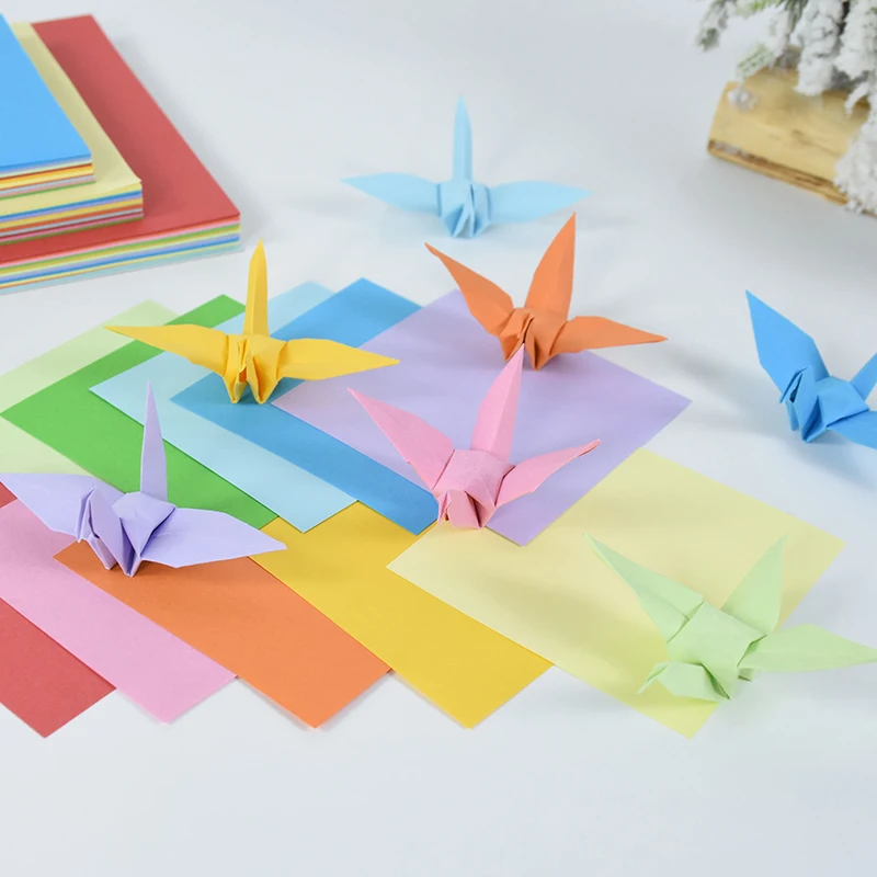 100pcs Square Origami Paper Crane Craft DIY Handmade Paper Flowers Origami Folding Paper Scrapbooking Decorations 8/10/12/15cm