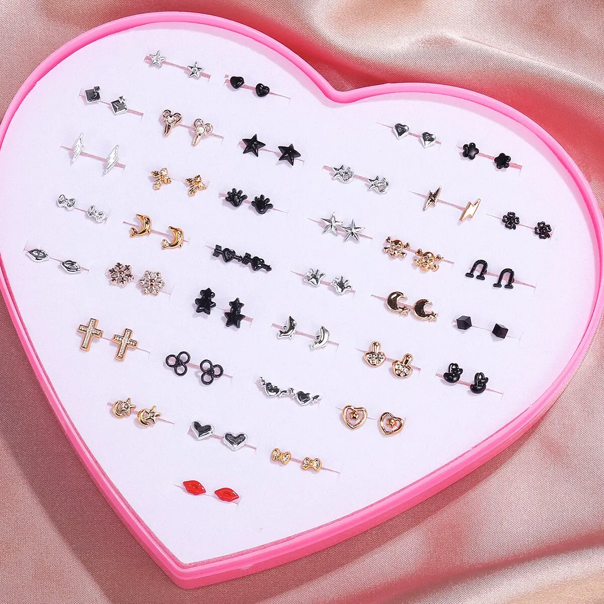 36Pairs/lot Random Cute Romantic Hypoallergenic Resin Stud Earrings Set For Women Girls Multicolor Fruit Flower Ear Gifts