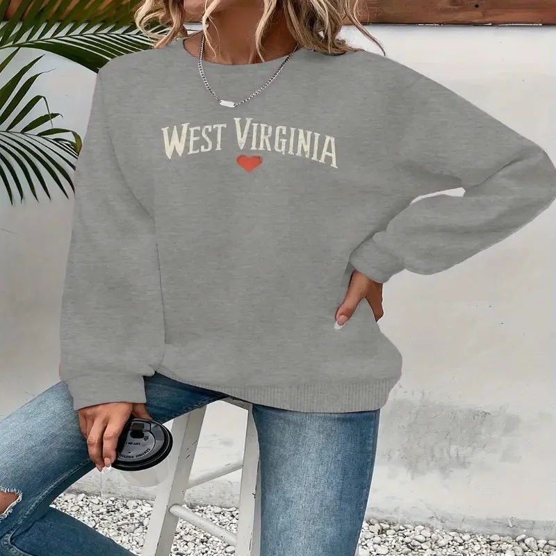 

Зима-Осень, женская толстовка большого размера, женская одежда больших размеров, Западная Вирджиния, красное сердце, дышащая мягкая теплая ткань, модная