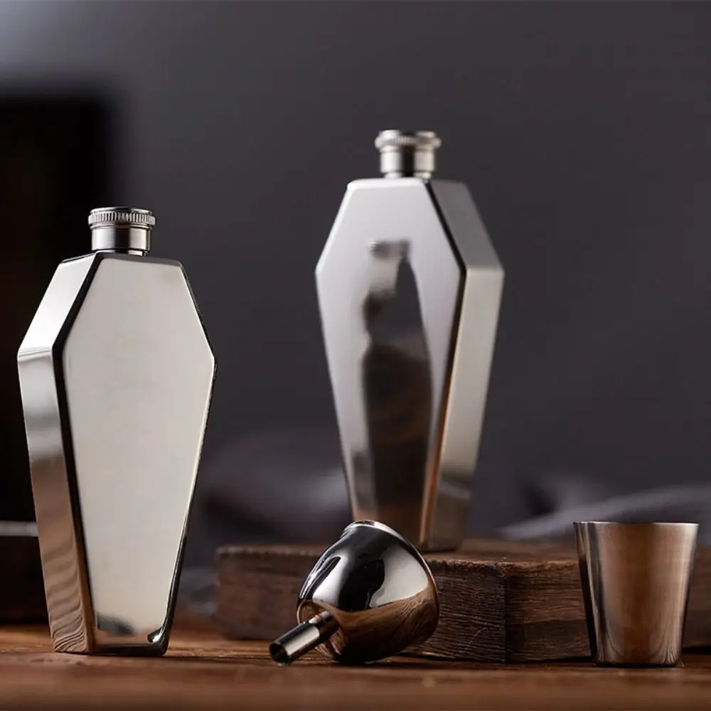 Personalized 3.5oz Coffin Shape Hip Flask Stainless Steel Durable Flagon Non -broken Wine Pot Hiking
