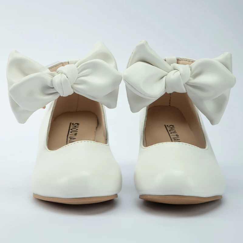 Children Wedding Shoes Gold  White Girl Bow Leather Shoes Spring Autumn Kids Flats Flowers Girls Shoes Size 27-37