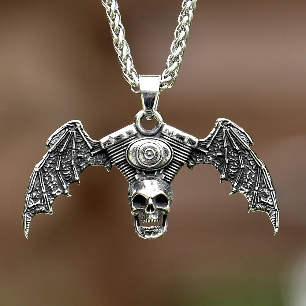 

2023 New Fashion 316L Stainless Steel Angel Skull head Pendant For Men Punk Biker Unique Jewelry For Men Gift free shipping