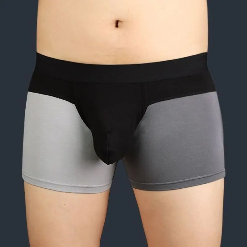

Men's Sexy Color Blocked Boxer Panties Male 3D Big U Convex Pouch Underwear Soft Breathable Shorts BF Briefs Bottom