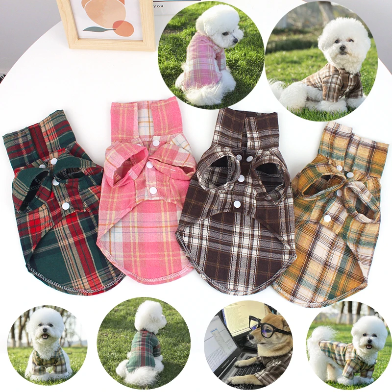 Summer Pet Shirt British Style Plaid Dog Vest Clothes For Small Dogs Chihuahua Cotton Puppy Shirts