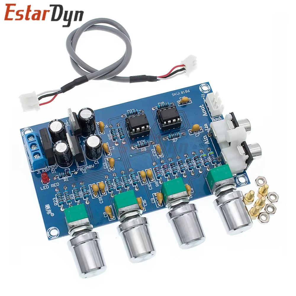 Estardyn NE5532 Stereo Preamp Kit, 4 Input Hi-Fi Tone Control with Bass Treble, Low Noise Audio Amplifier Module DIY