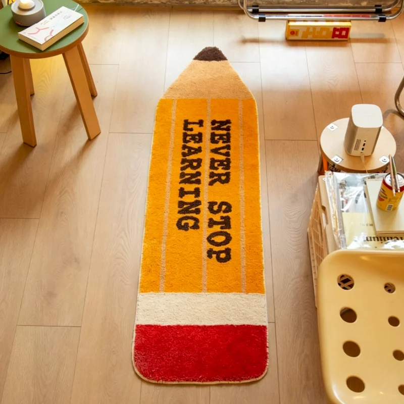 VIKAMA Pencil Shaped Letter Printed Wheel Carpet Soft Carpet Anti Slip Washable Creative Floor Mat Bedroom Study Home Decoration