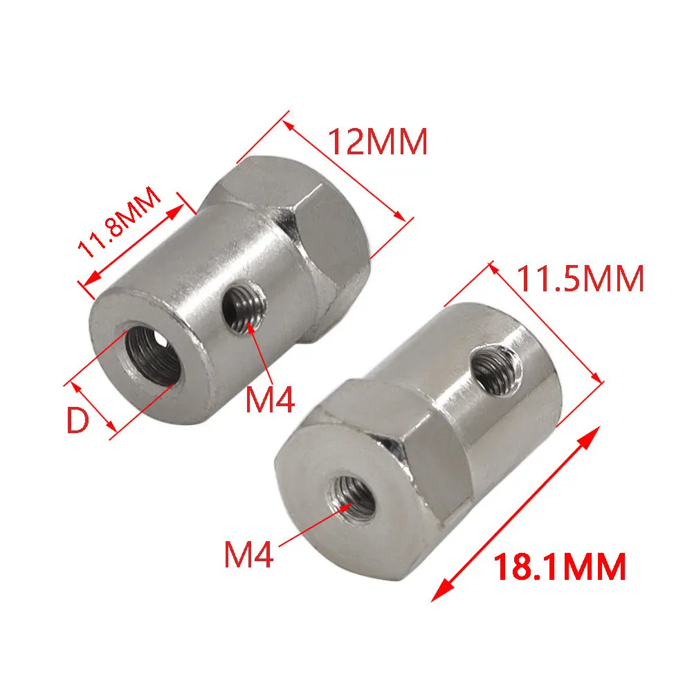 2pcs Hex Coupler Plating Rigid Tire Connector 2/3/3.17/4/5/6/7/ 8mm Coupling for Decelerate Motor Shaft Robot Smart Car Wheel