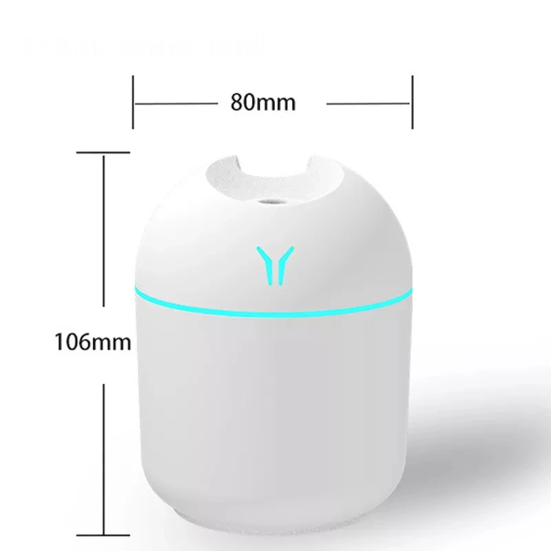 Difusor de óleo Mini Aroma com lâmpada LED, atomizador de óleo essencial, umidificador elétrico, USB, casa e carro, 250ml