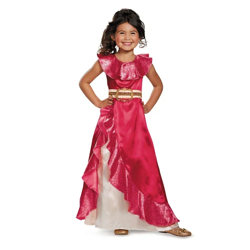 Girl Classic Princess Elena Red Cosplay Costume Kids of Avalor Elena Dress Children Sleeveless Party Halloween Ball Gown Outfi /