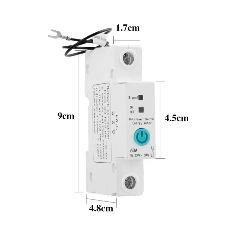 1P 63A DIN Rail WiFi Circuit Breaker Smart Timer Switch Relay Remote Control Compatible with Alexa Google Yandex EWeLink Smart H