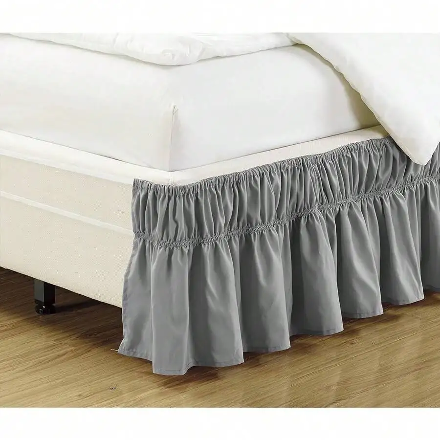 

Wrap Around Elastic Bed Skirt Ruffle Style Solid Gray Full Size