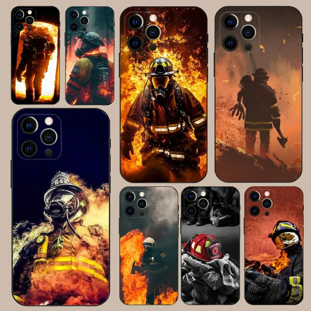 Fireman Firefighter Phone Case For iPhone 16,15,14,13,12,11,Pro,X,XS,Max,XR,Plus,Mini Soft Black Cover