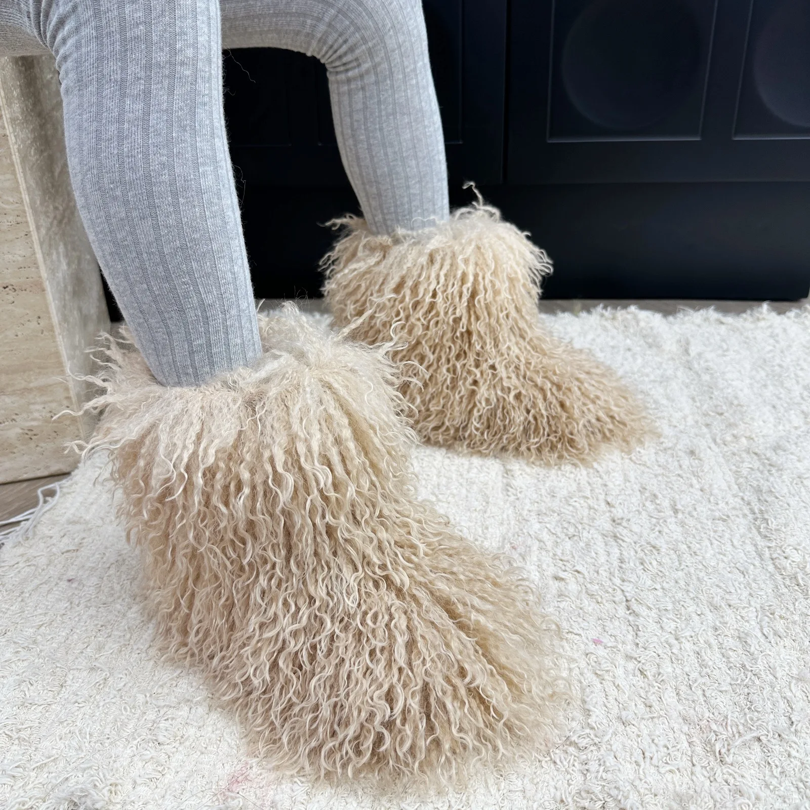 Luxury Thick Fur Boots Kid Girl Fluffy Warm Plush Booties Child Winter New Round Toe Slip-on Outdoor Cotton Shoe