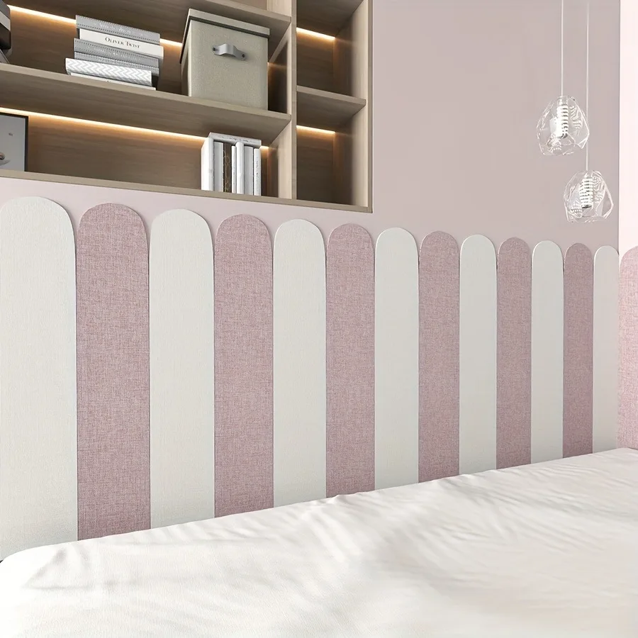 3pcs 15x60cm Linen Peel and Stick Wall Sticker Anti-collision Foam Upholstered Wall Panels for Headboard Wall Decor