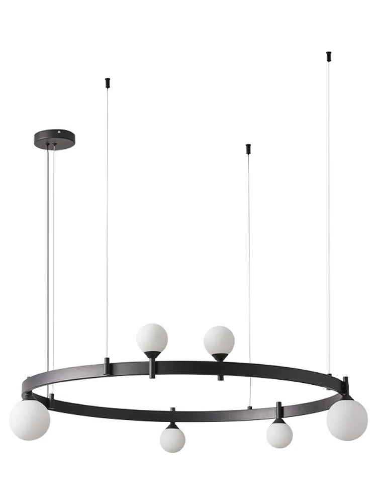 Imagem -06 - Italiano Minimalista Ferro Circular Luz Pingente Sala de Jantar Quarto Estudo Vidro Bola Luz Sala g4 Preto e Branco