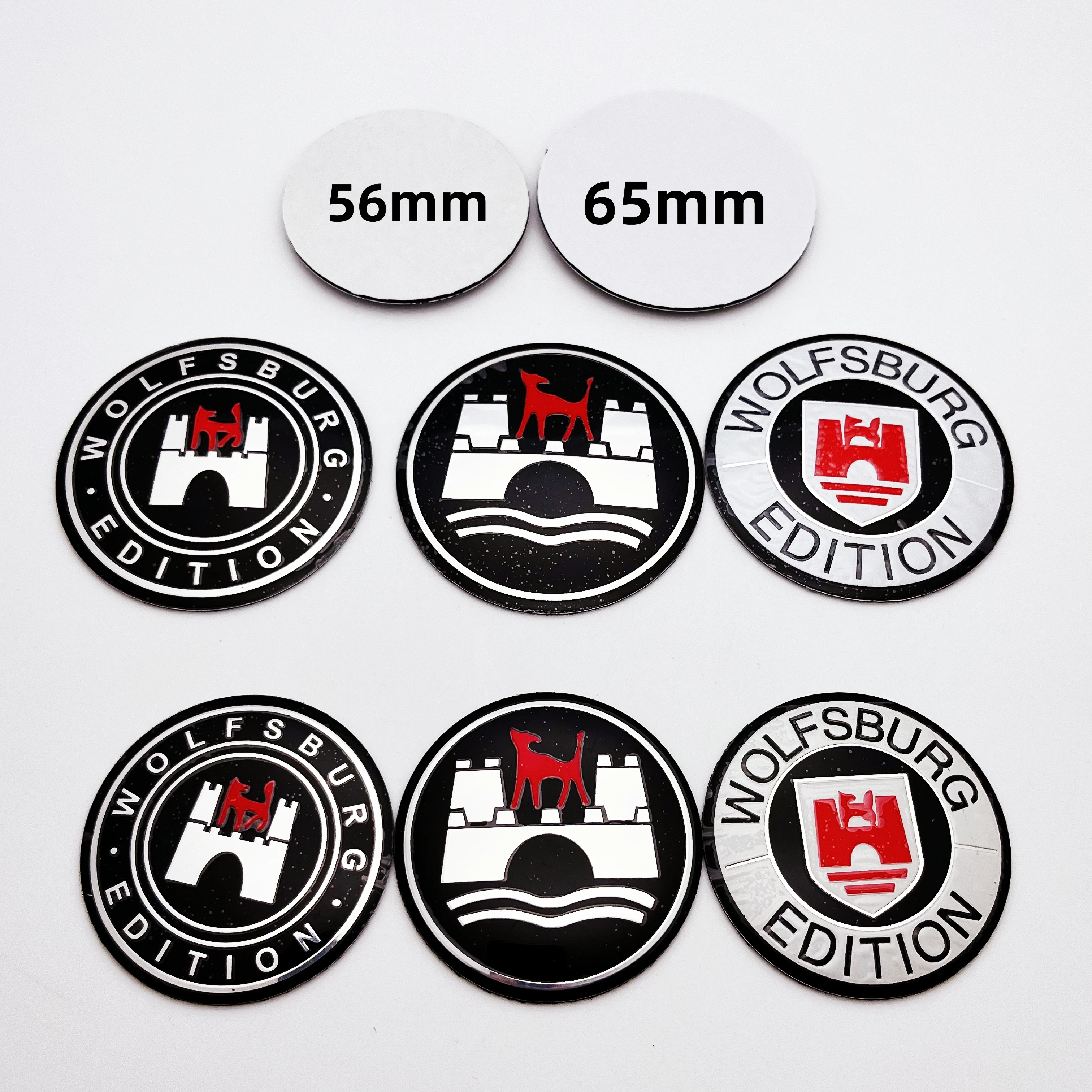 Car Stickers 4pcs 56mm 65mm Wolfsburg Edition Emblem Logo Wheel Center Cap Hub Cover Badge Styling Accessories For GTI Polo Golf