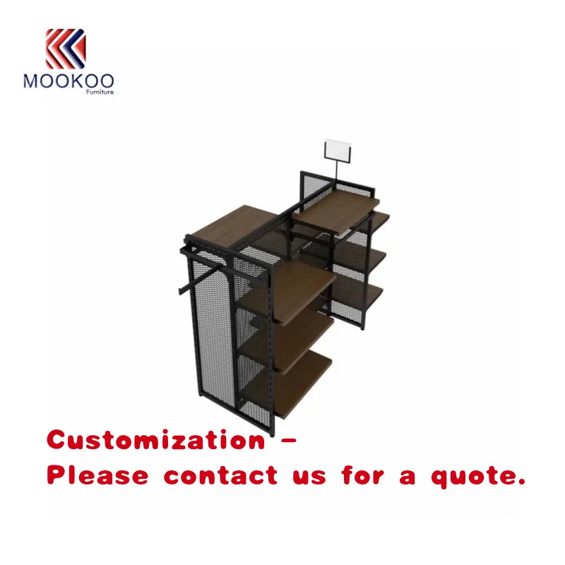 

custom.High Quality Modern Style LED Lit Metal/Wood/Glass Clothing Garment Display Rack with Easy Assembly MOOKOO FURNITURE