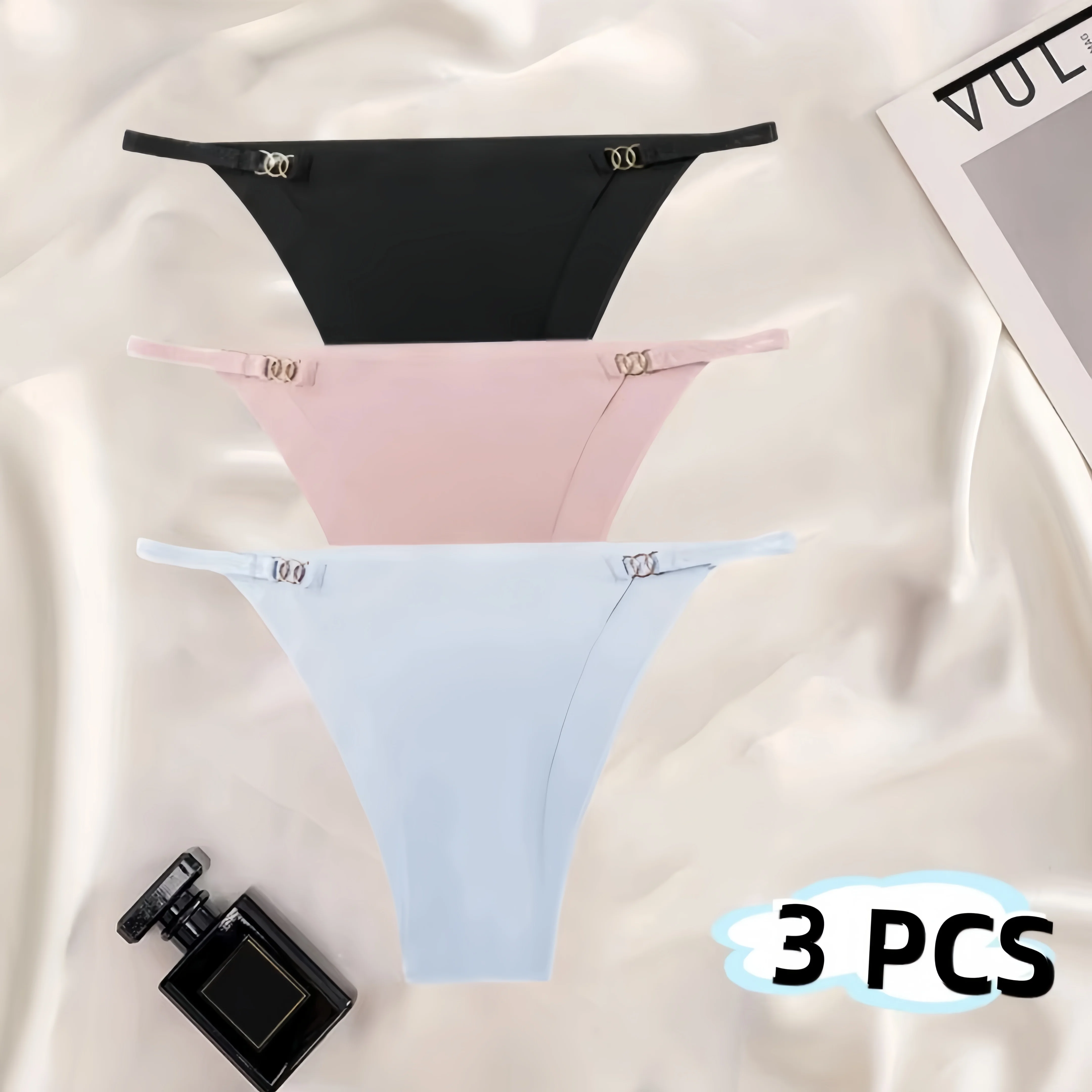 

3 PCS Traceless Panties Breathable Cotton Waist T-shaped Underwear for Women Multi Color Ice Silk Ribbon Triangle Comfortable,