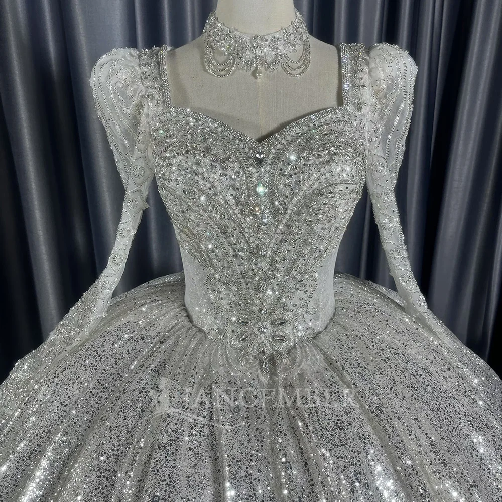 Abiti da sposa personalizzati con maniche lunghe e maniche lunghe, perline, pizzo, abiti da sposa da donna, con lacci sul retro, scoop, плаisakiе с eusдебн