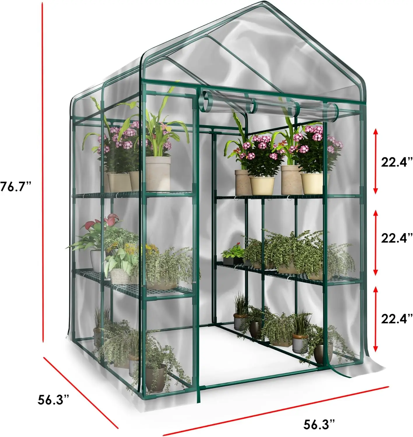 Greenhouse - Walk In Greenhouse With 8 Sturdy Shelves And Pvc Cover For Indoor Or Outdoor Use - 56 X 56 X 76-Inch Green House