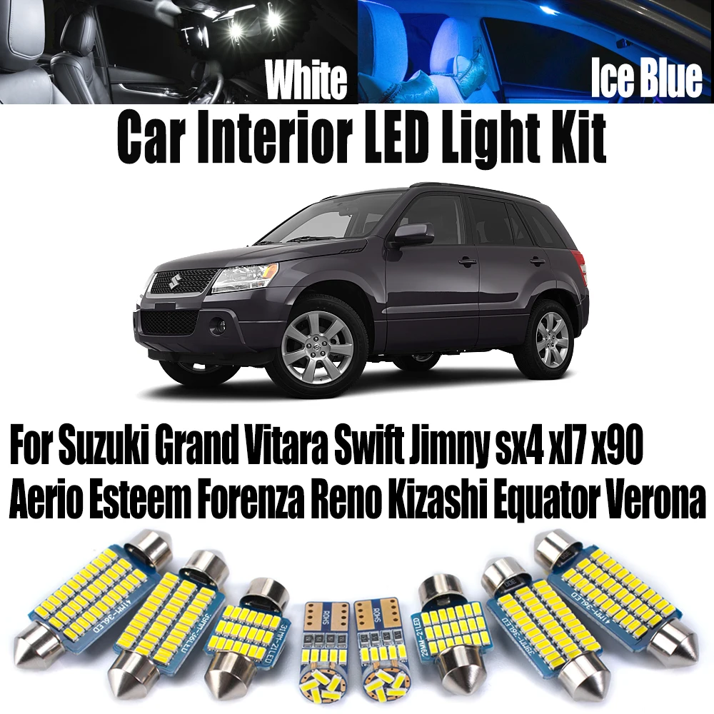 

Комплект внутреннего светодиодного освещения Canbus для Suzuki Grand Vitara Swift Jimny sx4 xl7 x90 Reno Kizashi Equator Verona Aerio Esteem Forenza