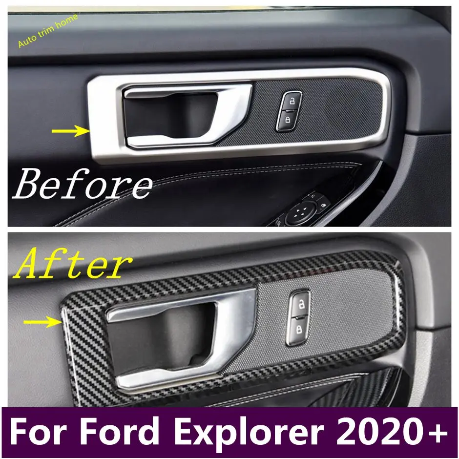 

Carbon Fiber Inner Door Armrest Handle Bowl Decoration Frame Cover Trim Fit For Ford Explorer 2020 - 2023 Car Accessories