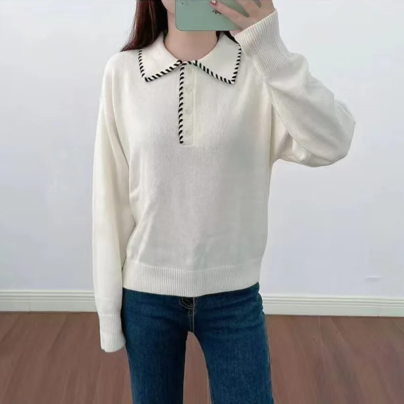 

Женский осенне-зимний новый вязаный свитер с лацканами и длинными рукавами, зимняя теплая одежда, модные элегантные топы