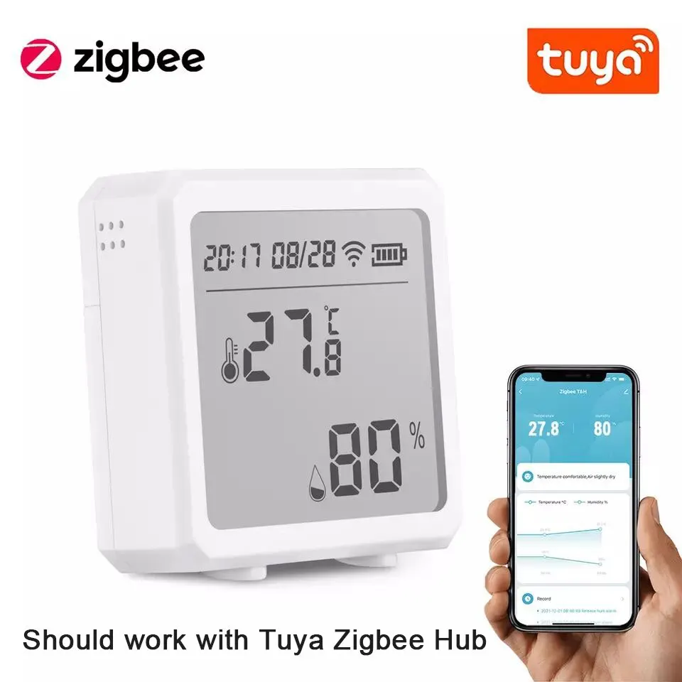 

Tuya Zigbee Smart Temperature and Humidity Sensor with LCD Screen Digital Display Wireless Thermometer Work with Alexa Google