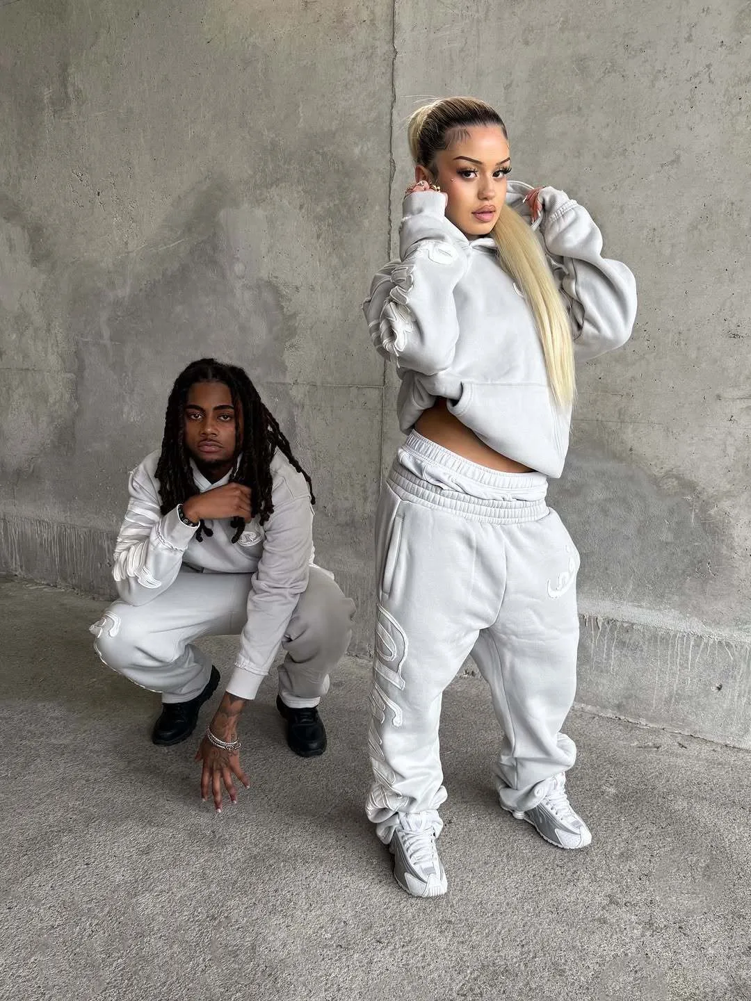 

Street trend patchwork men's and women's suit autumn and winter new hooded sweatshirt casual straight leg pants