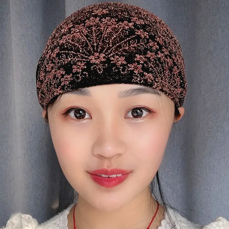 Lace Embroidery Underscarf Ninja Cap Muslim Women Flower Turban Mesh Inner Hijab Hat Islamic Undercap Turbante Mujer Headscarf