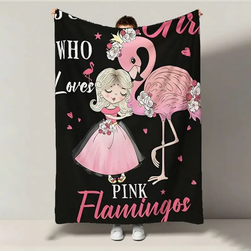 1 manta de franela con forma de corazón de flamenco rosa, negro/rosa, regalo de decoración del hogar para San Valentín/cumpleaños/del día de la madre para todas las estaciones