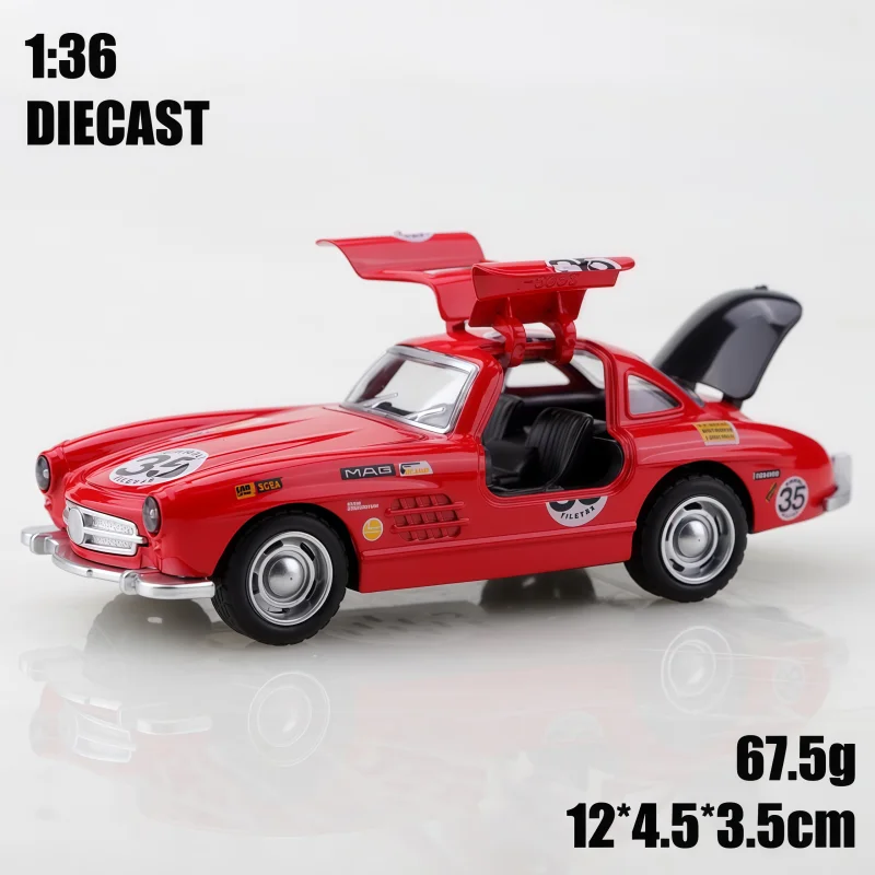 1/36 Retro Gull-Wing Door vintage Car Alloy Model, Three Colors Available, Return Force Alloy Toy, Can Open the Door, Retro Raci