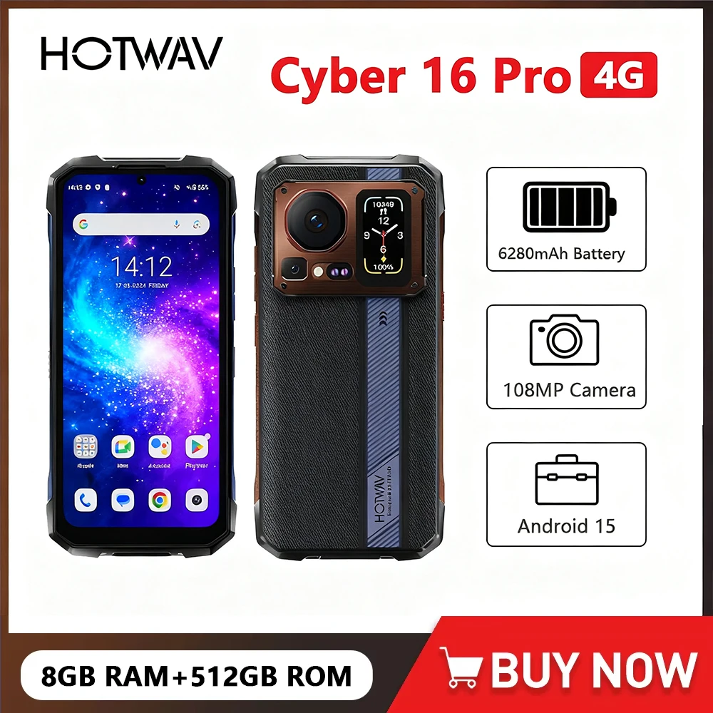 HOTWAV Cyber 16 Pro 4G 6.6 Inch FHD+ 120Hz Display 8GB RAM 512GB ROM Mobile Phone 108MP 6280mAh 33W Smartphone Android 15 NFC