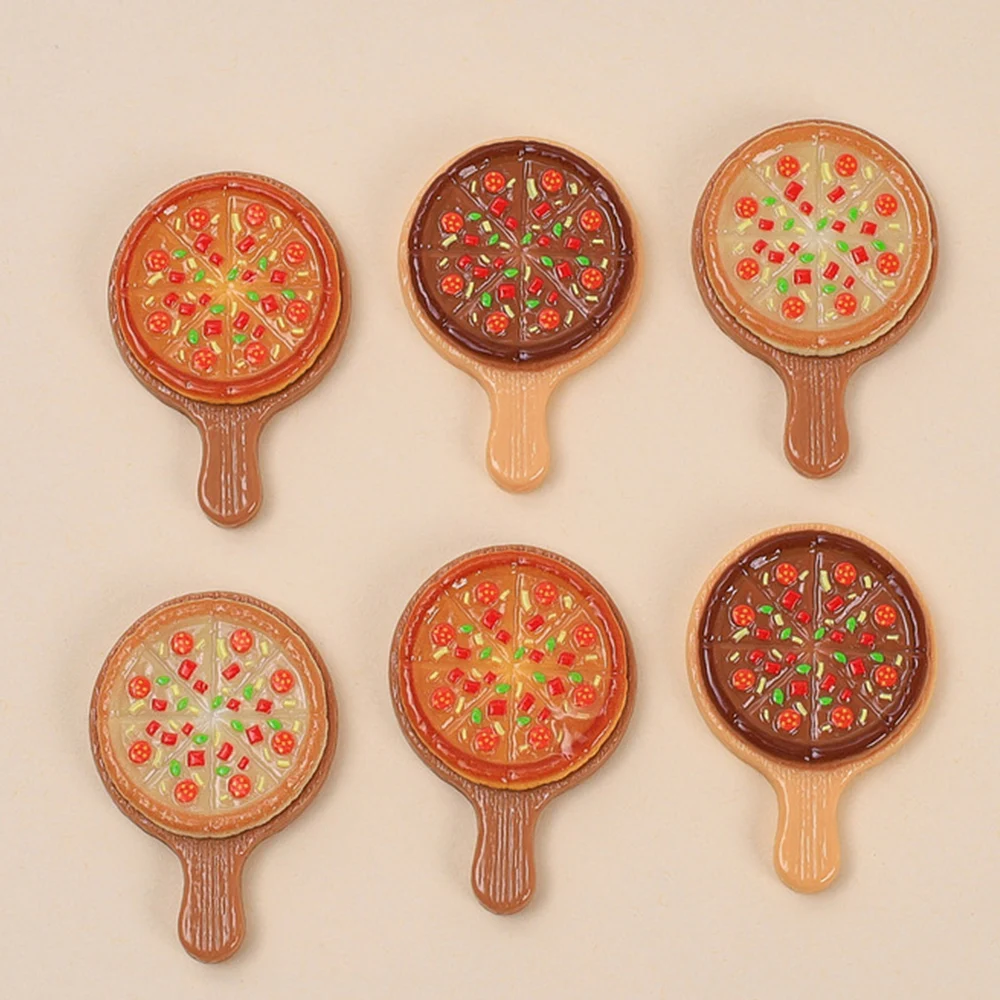 5PCS Shiny 32x48mm Pizza Plate Miniature Flat Back Resin Cabochons For Hairpin Scrapbooking DIY Home Decor Craft Accessories