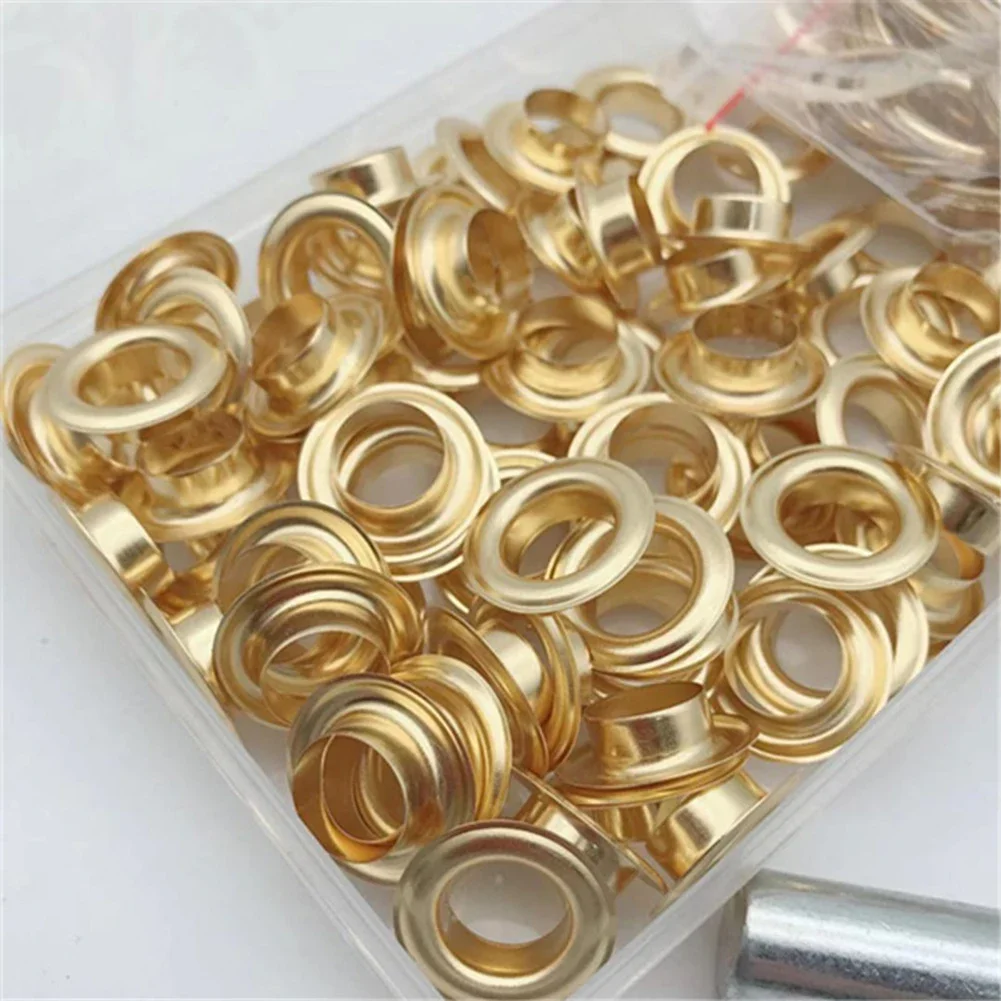 103pcs Brass Grommets 1.2cm Metal Gas Eye Tarp Grommet Repair Installation Kit Tent Awning Canopy Brass Ring Flags Shade Accesso