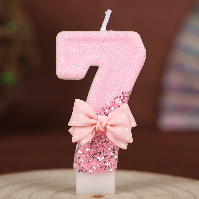 Pink Glitter Number Candle