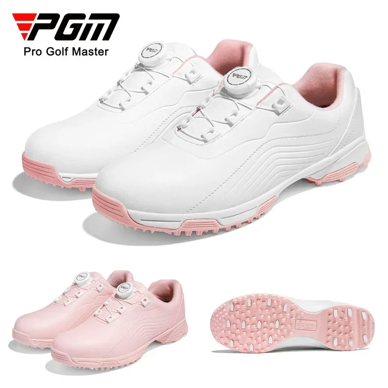 

PGM Golf Shoes Women's Super Waterproof Sports Shoes Patent Anti Slip Shoe Nails Bottom Knob Lace Women's Shoes