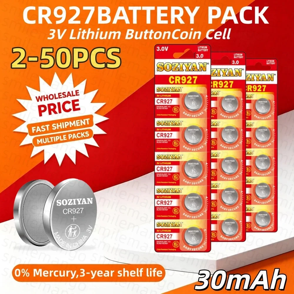 2-50PCS 3V CR927 30mAh Lithium Battery DL927 BR927 LM927 ECR927 For Watch Car Remote Control Clock Electric Toy Button Cell