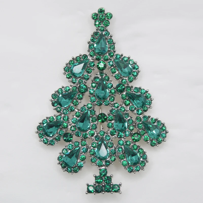 

12pcs/lot Wholesale Luxury pretty Christmas tree Rhinestone Pin brooches Christmas gift party collectionC101919